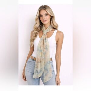 Long Sheer Floral Scarf Lightweight Pastel Chiffon Wrap Shawl 19” x 63.75”